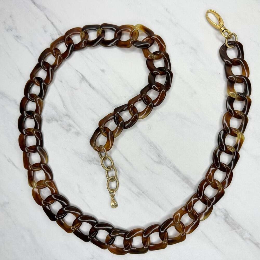 Yochi NY Womens Tortoise Acrylic Chain Belt Gold Tone Clasp Large (L/XL) ✨